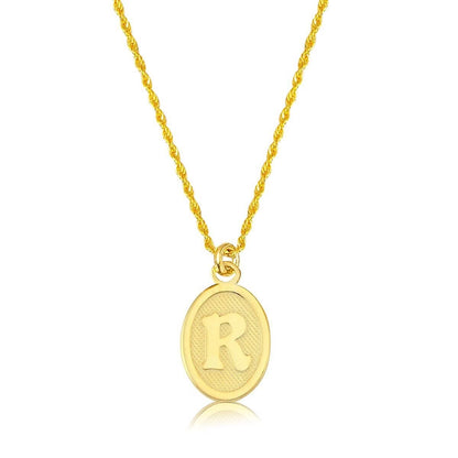 14K Yellow Gold Oval Initial R Necklace