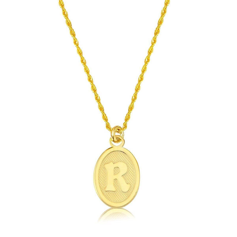 14K Yellow Gold Oval Initial R Necklace