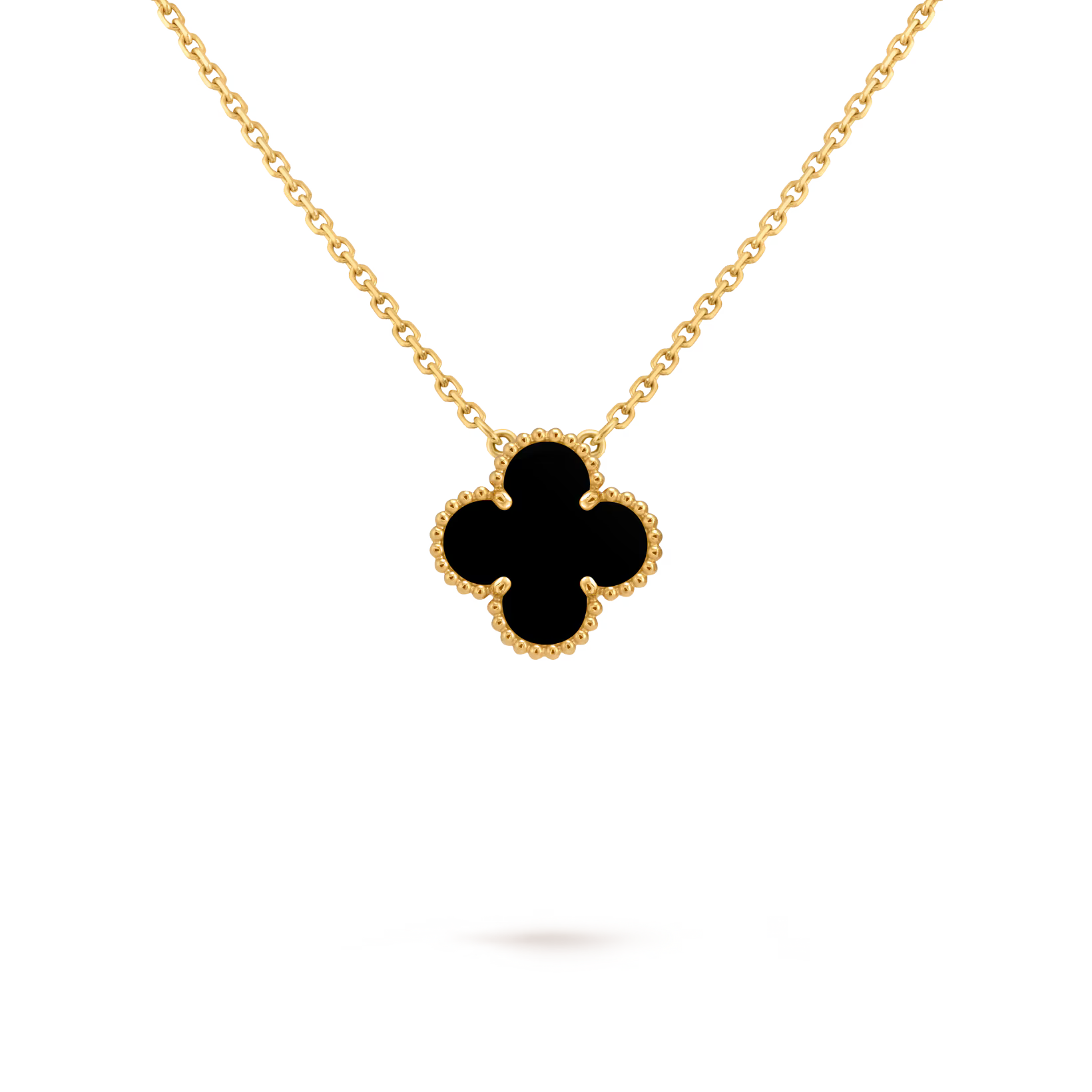 Clover Floral Alhambra Vintage Style Pendant in Solid 10K/14K/18K Yellow Gold Malachite/Pearl/Black Onyx/Carnelian Gemstone