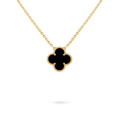 Clover Floral Alhambra Vintage Style Pendant in Solid 10K/14K/18K Yellow Gold Malachite/Pearl/Black Onyx/Carnelian Gemstone