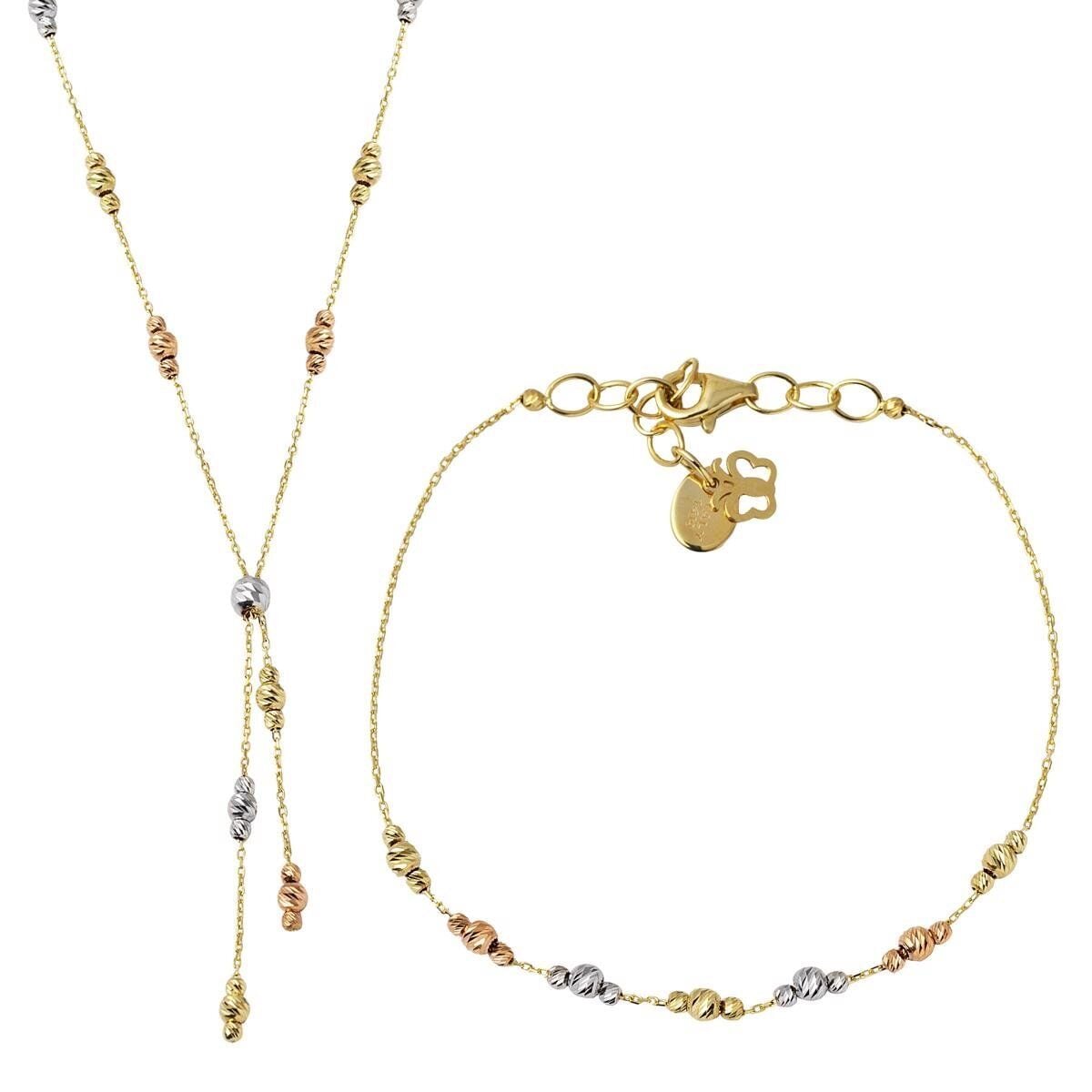 14K Yellow Gold Colored Gold Bead Double Set