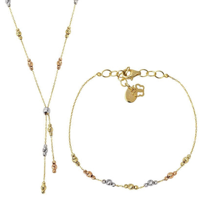14K Yellow Gold Colored Gold Bead Double Set