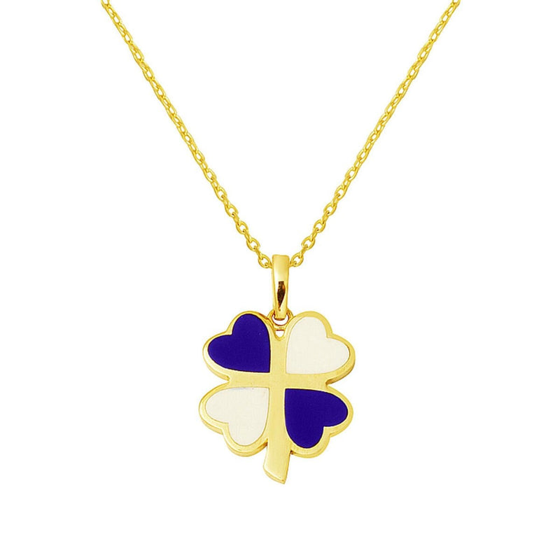 14K Yellow Gold Colored Enamel Clover Necklace