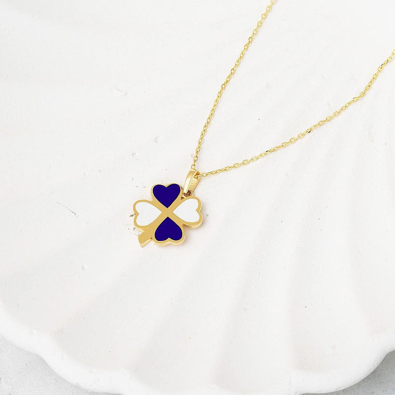 14K Yellow Gold Colored Enamel Clover Necklace