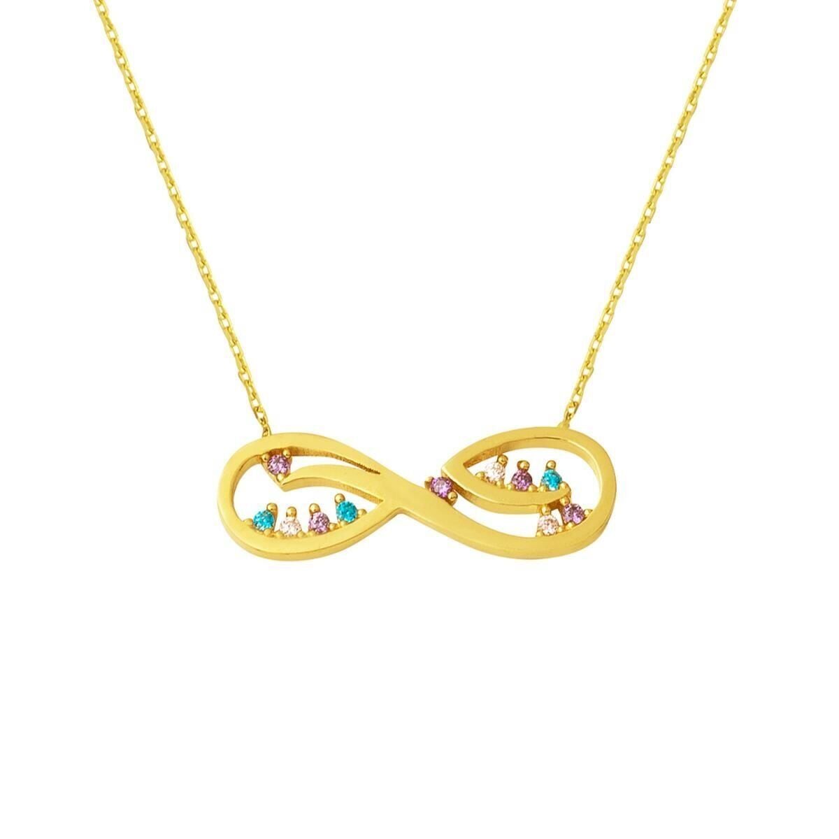 14K Yellow Gold Colored Infinity Cubic Zirconia Necklace