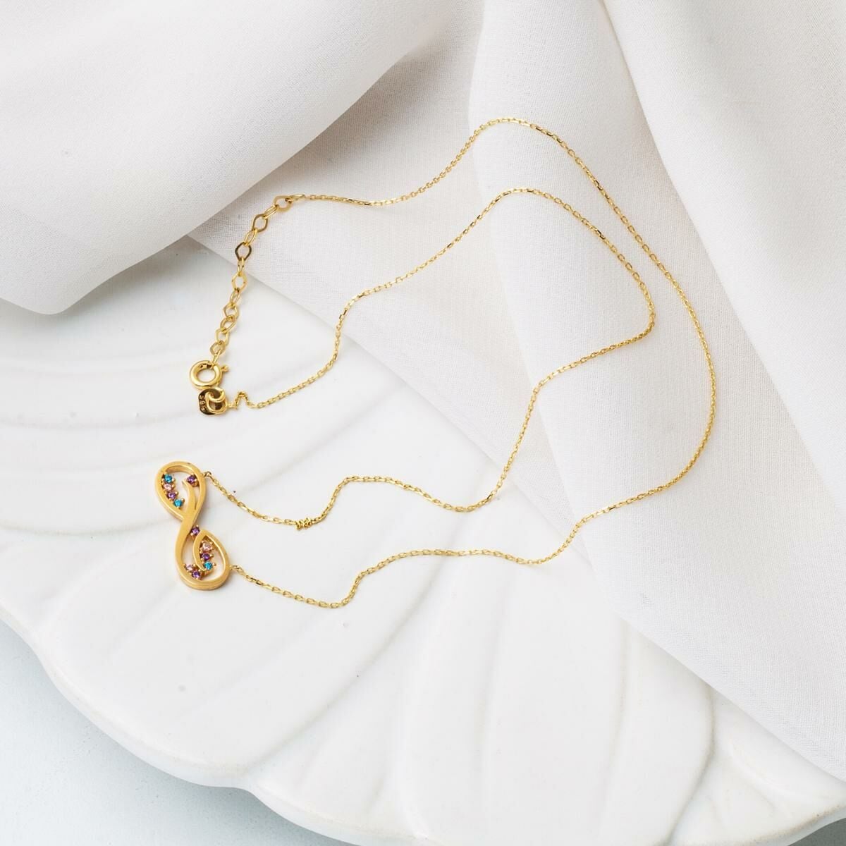 14K Yellow Gold Colored Infinity Cubic Zirconia Necklace