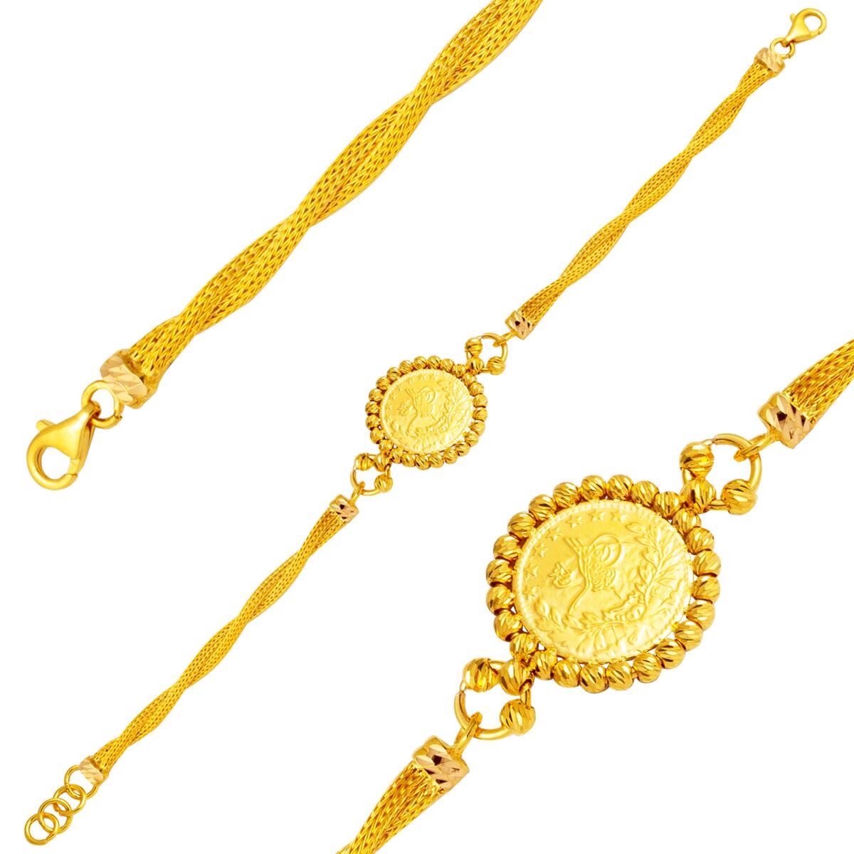 22K Yellow Gold Ottoman Resat Coin Quarter Coin Bracelet (10.86 g)