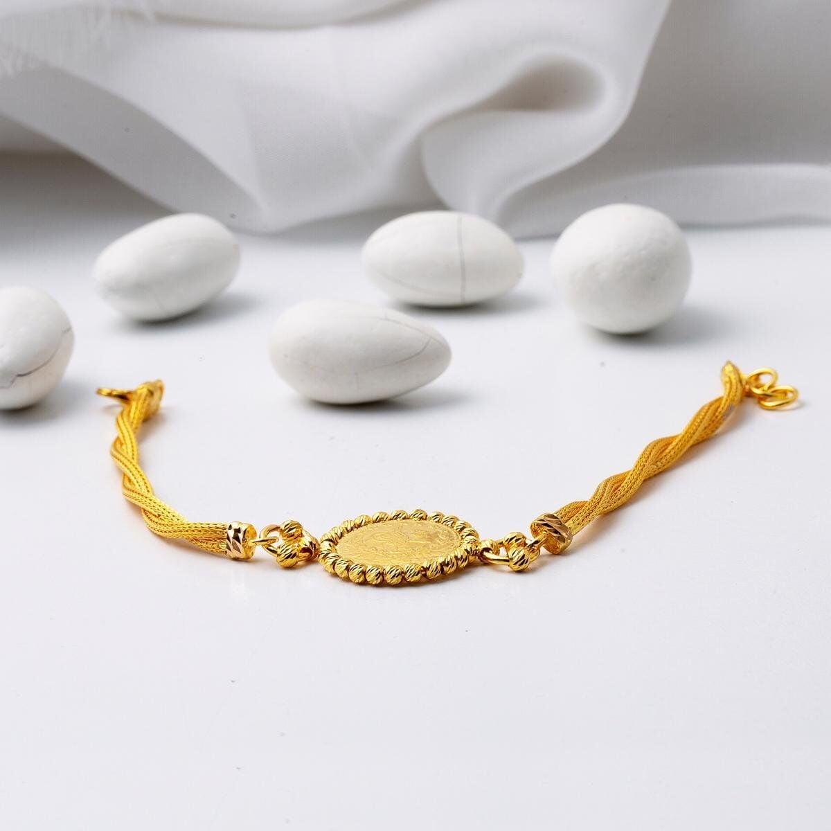 22K Yellow Gold Ottoman Resat Coin Quarter Coin Bracelet (10.86 g)