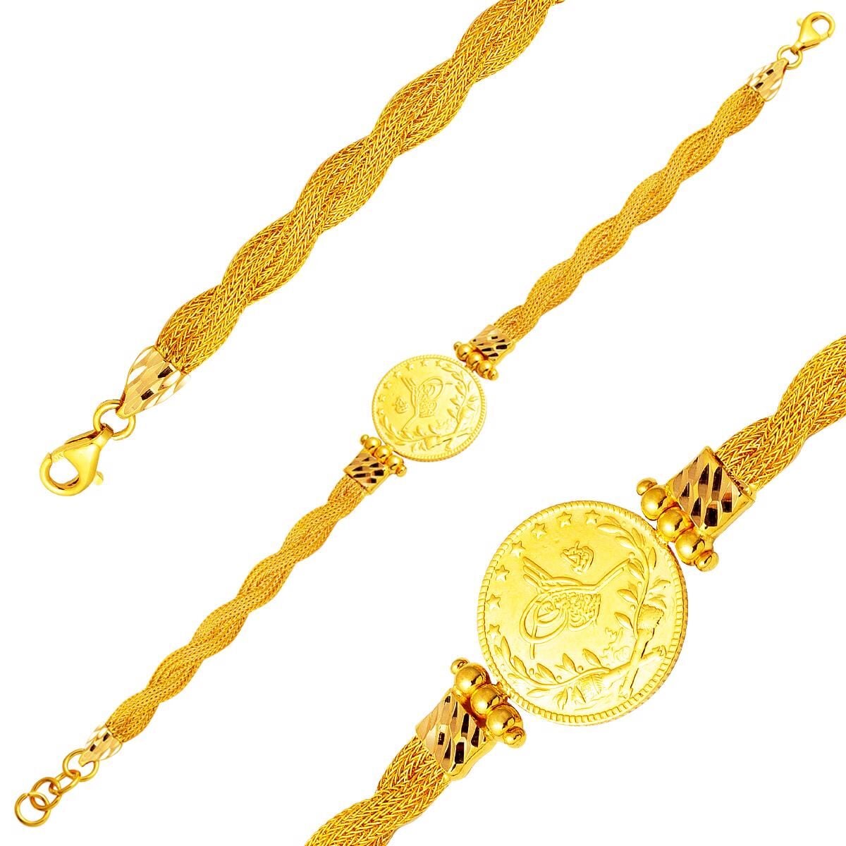 22K Yellow Gold Ottoman Resat Coin Quarter Coin Bracelet