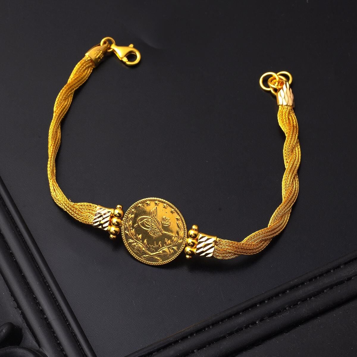 22K Yellow Gold Ottoman Resat Coin Quarter Coin Bracelet