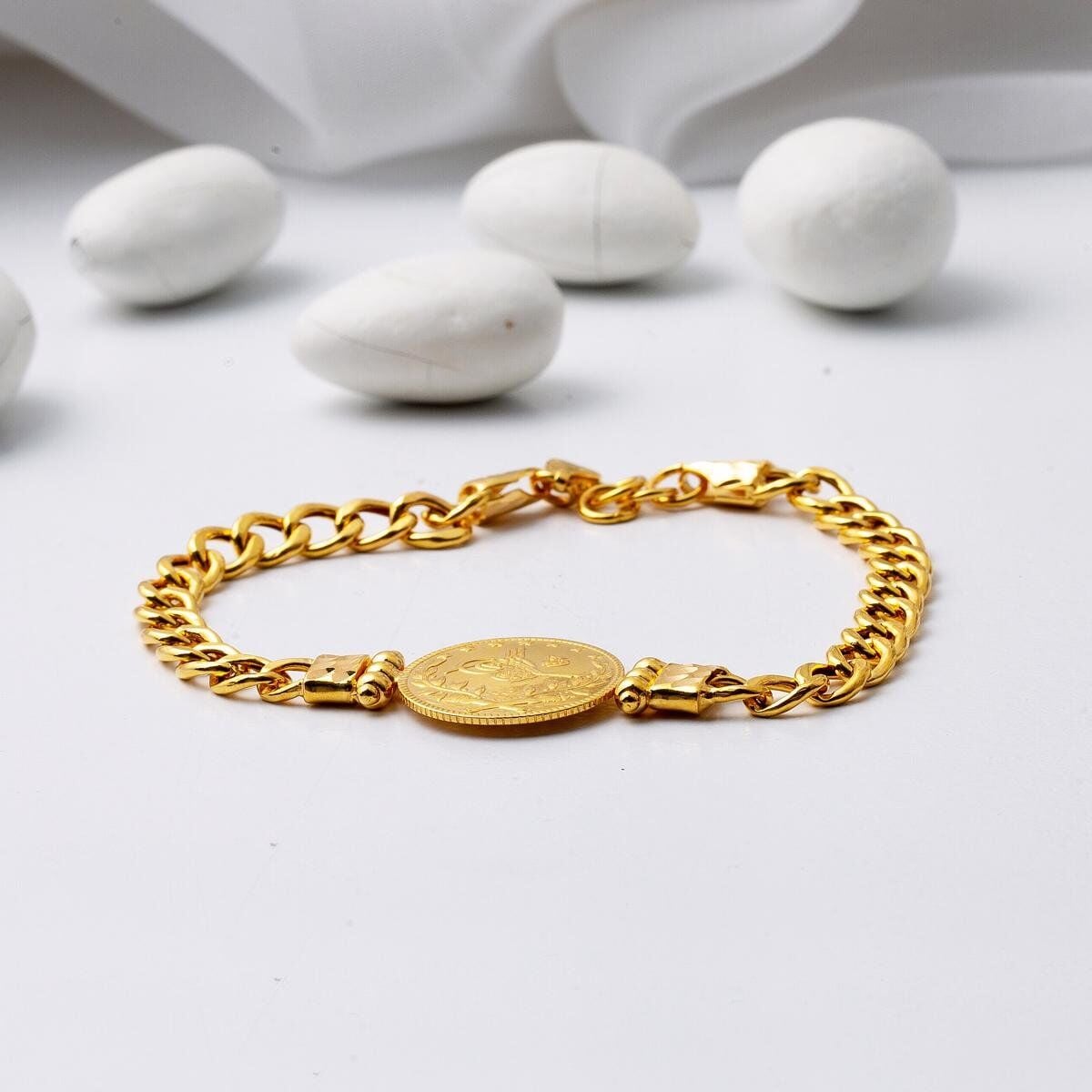 22K Yellow Gold Ottoman Resat Coin Quarter Coin Bracelet (11.13 g)