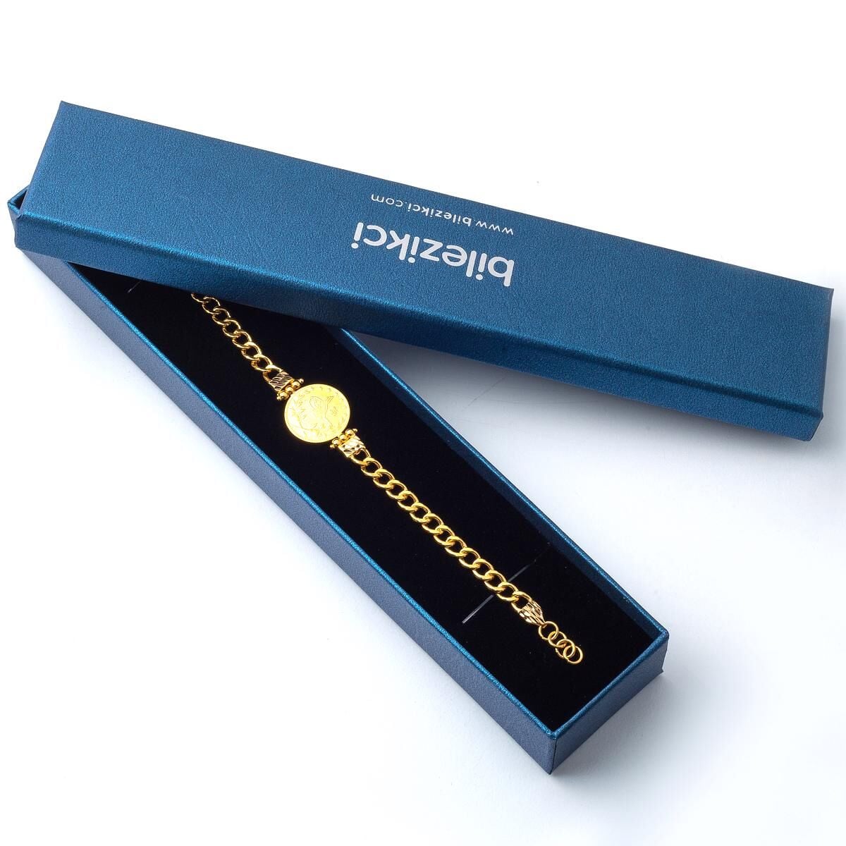 22K Yellow Gold Ottoman Resat Coin Quarter Coin Bracelet (11.13 g)