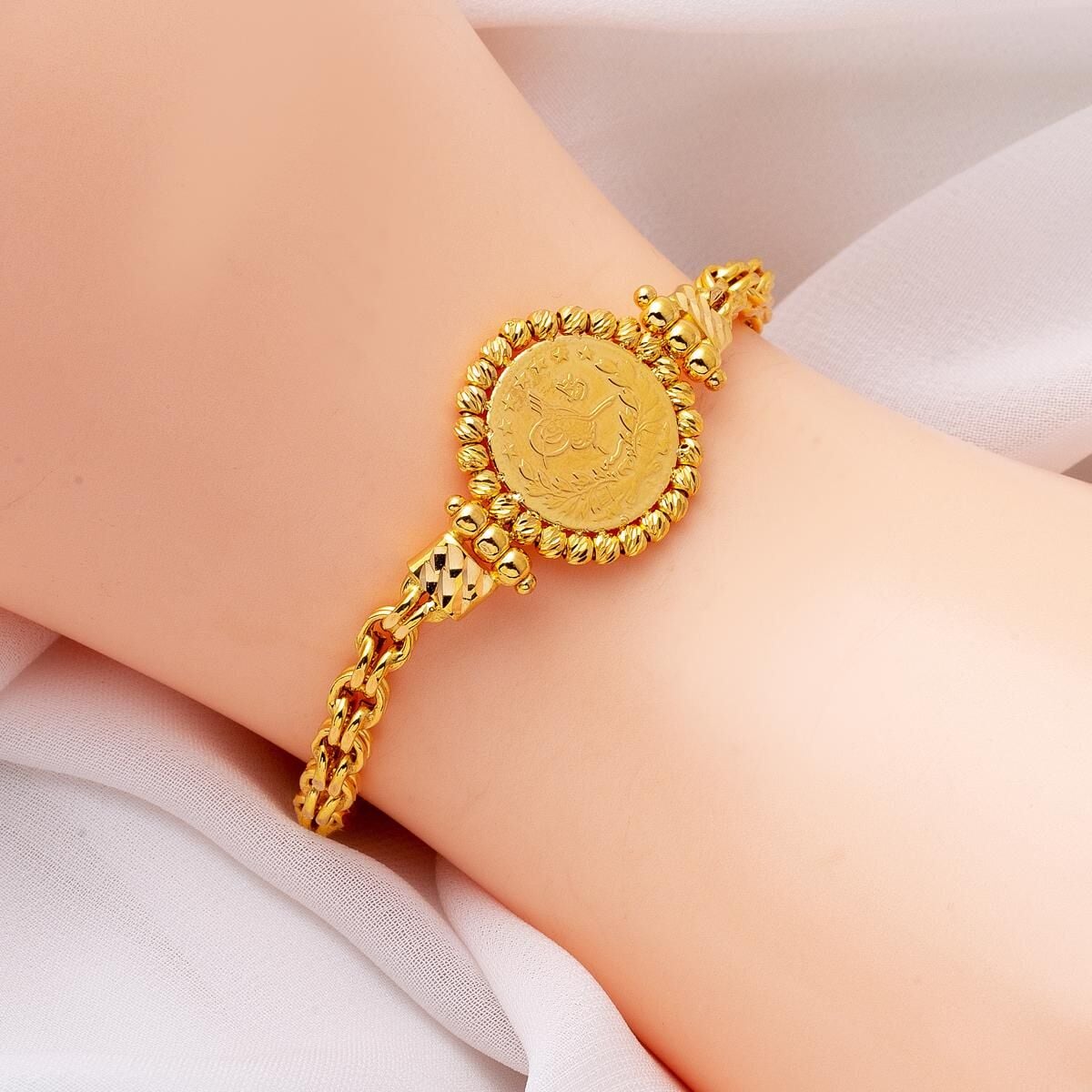 22K Yellow Gold Half Ottoman Resat Coin Bracelet (13 g)