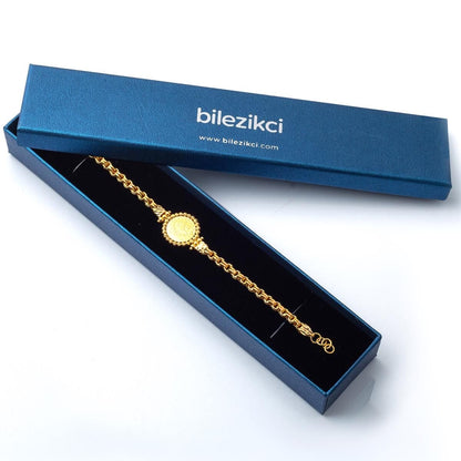 22K Yellow Gold Half Ottoman Resat Coin Bracelet (13 g)