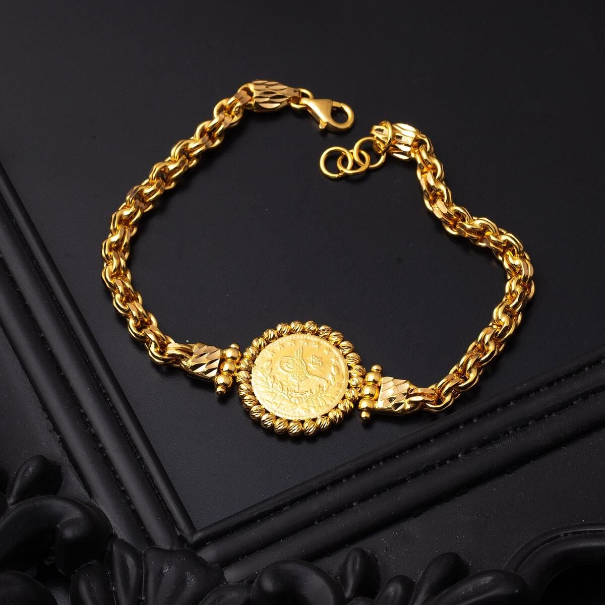 22K Yellow Gold Half Ottoman Resat Coin Bracelet (13 g)