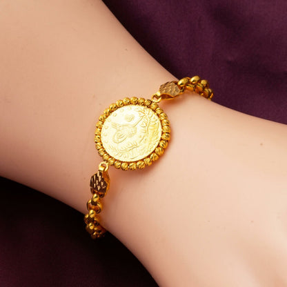 22K Yellow Gold Half Ottoman Resat Coin Rolo Chain Bracelet