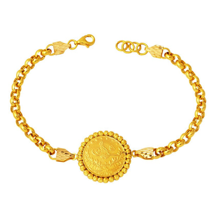22K Yellow Gold Half Ottoman Resat Coin Rolo Chain Bracelet