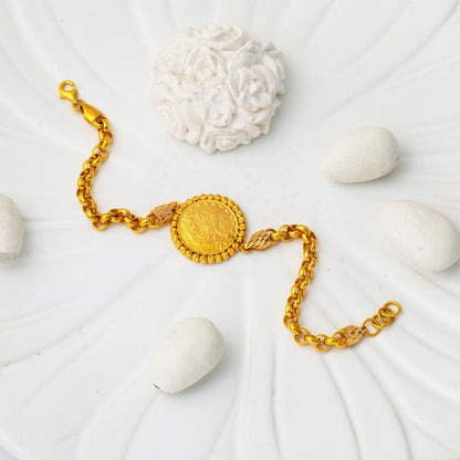 22K Yellow Gold Half Ottoman Resat Coin Rolo Chain Bracelet