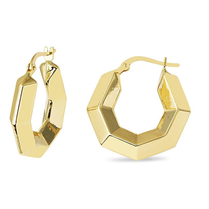 14K Yellow Gold Retro Bomb Hexagon Large Earrings