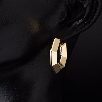 14K Yellow Gold Retro Bomb Hexagon Large Earrings