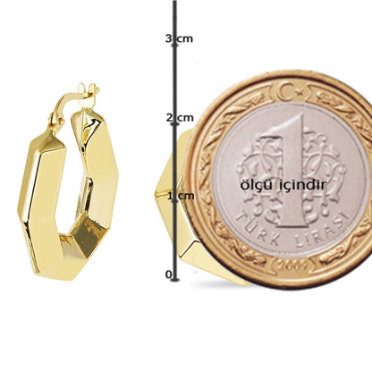 14K Yellow Gold Retro Bomb Hexagon Large Earrings