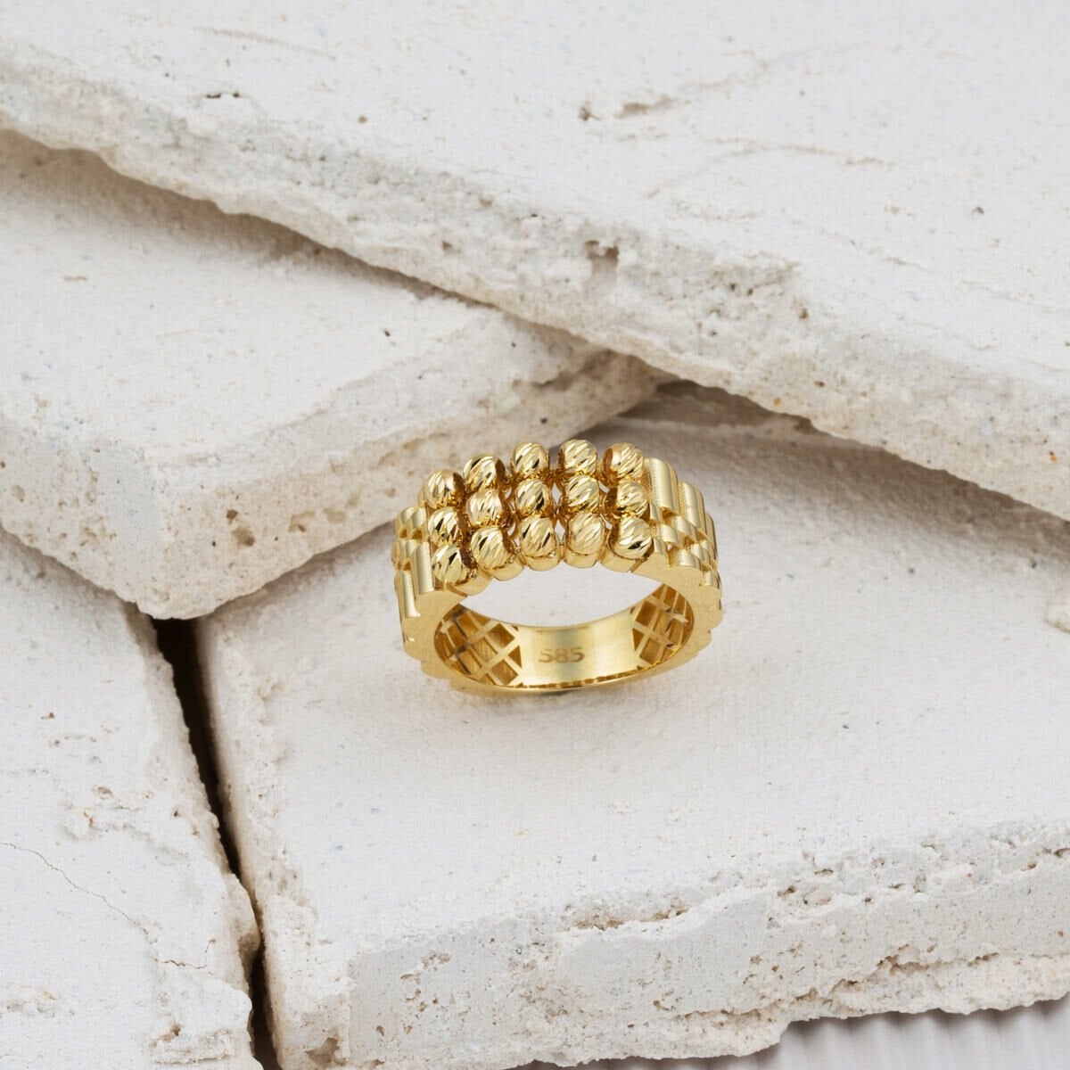 14K Yellow Gold Designer Inspired Gold Bead Ring