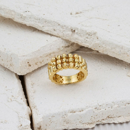 14K Yellow Gold Designer Inspired Gold Bead Ring