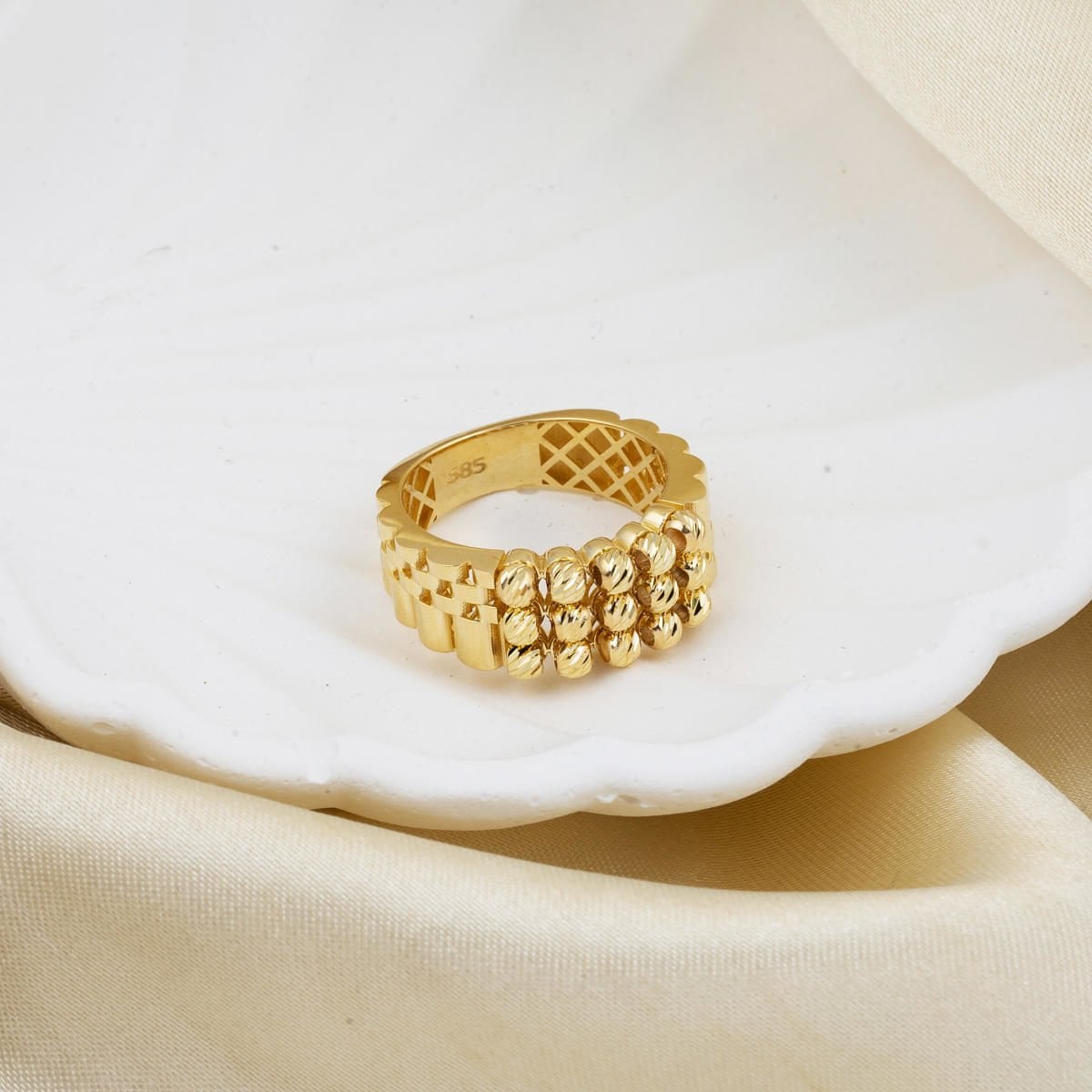 14K Yellow Gold Designer Inspired Gold Bead Ring