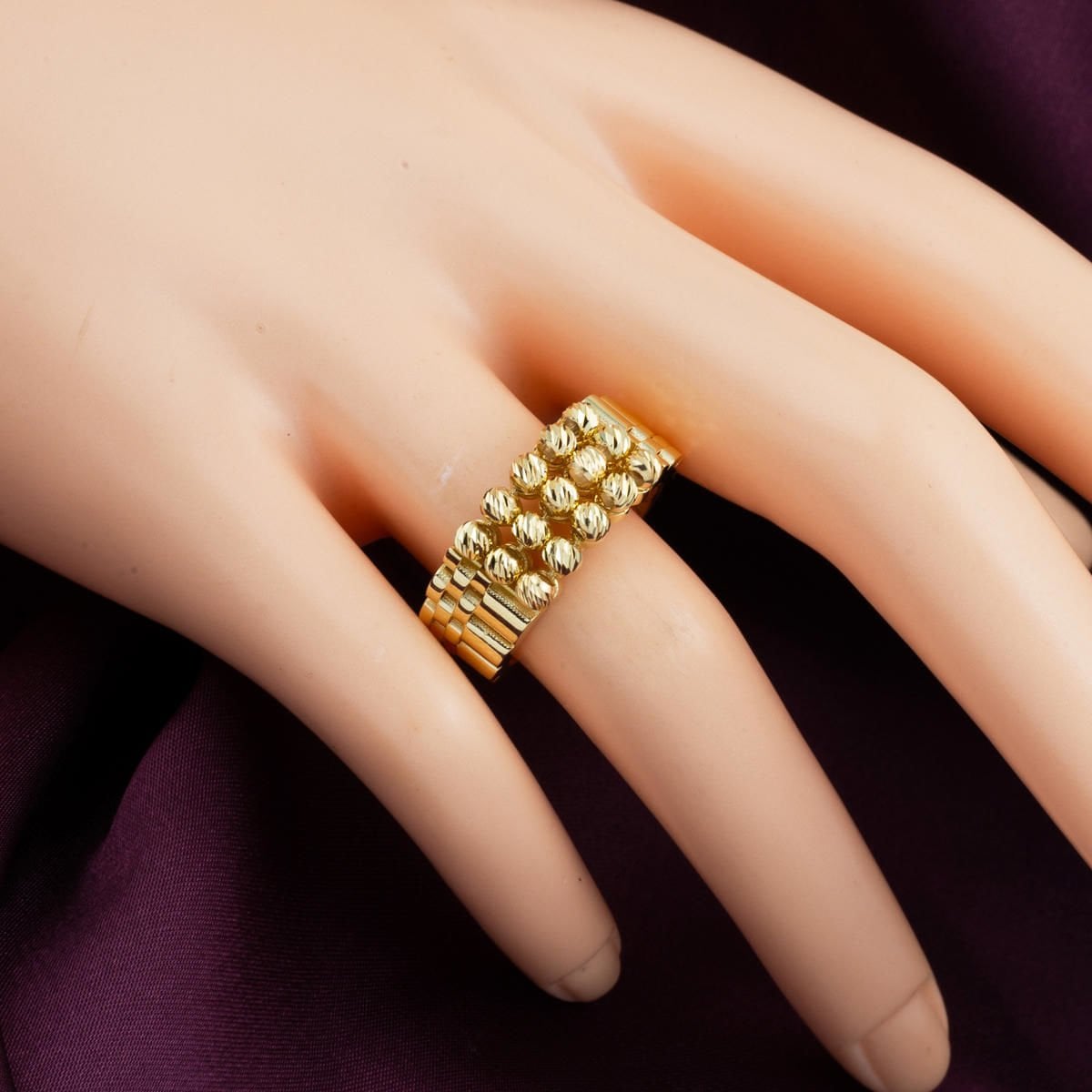 14K Yellow Gold Designer Inspired Gold Bead Ring