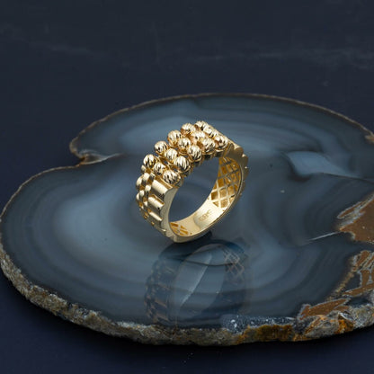 14K Yellow Gold Designer Inspired Gold Bead Ring