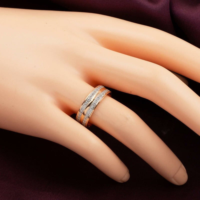 14K Yellow Gold Rose White Cubic Zirconia Wedding Band Set