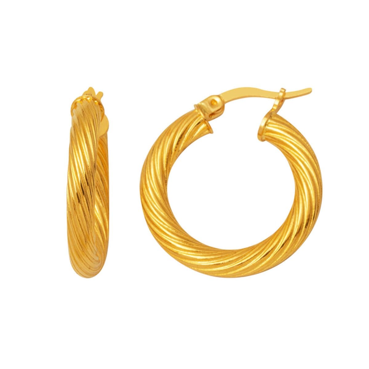 22K Yellow Gold Wind Twisted Hoop Earrings