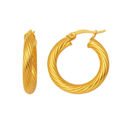 22K Yellow Gold Wind Twisted Hoop Earrings