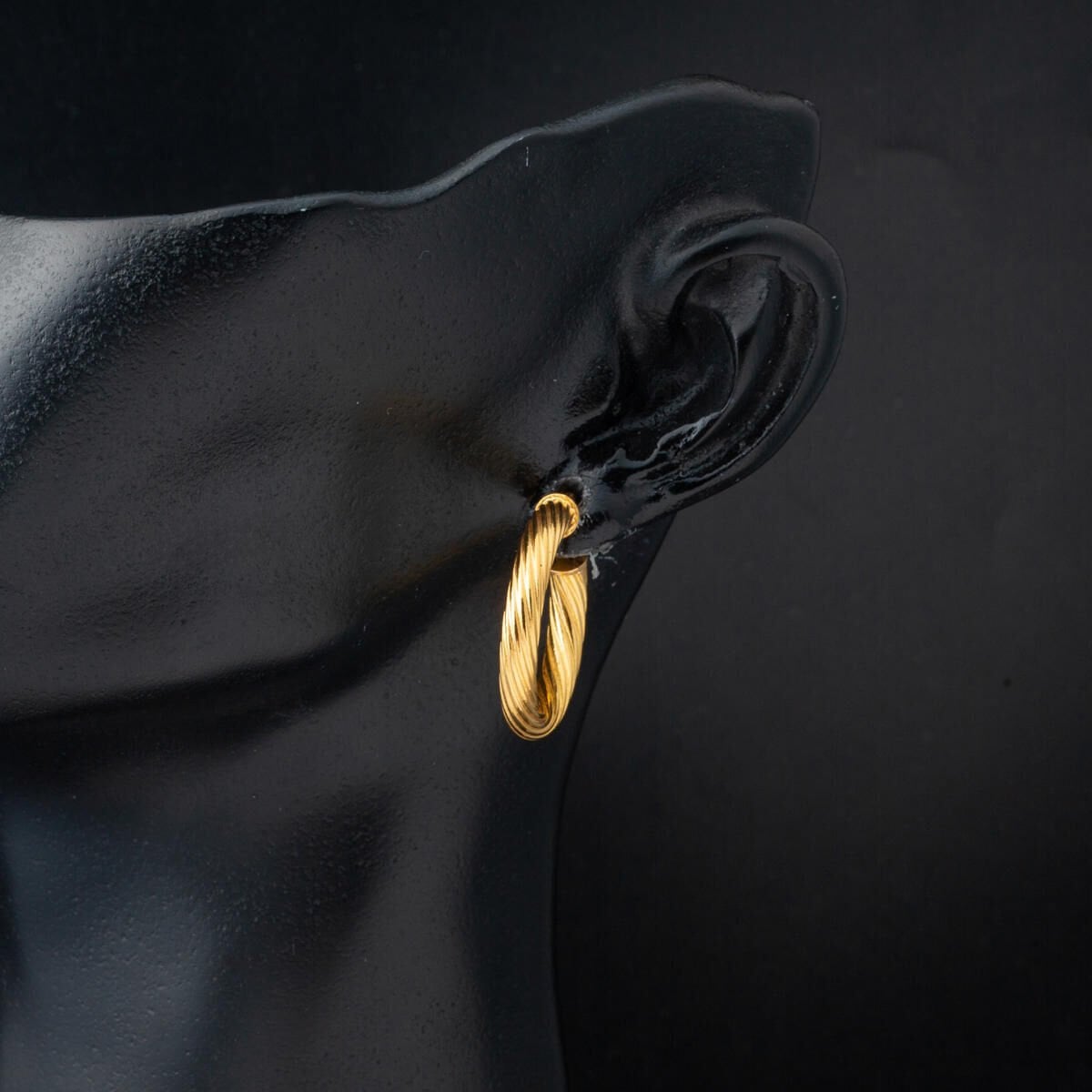 22K Yellow Gold Wind Twisted Hoop Earrings