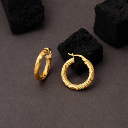 22K Yellow Gold Wind Twisted Hoop Earrings
