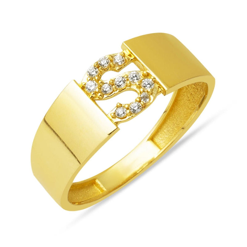 14K Yellow Gold Initial S Cubic Zirconia Women's Ring