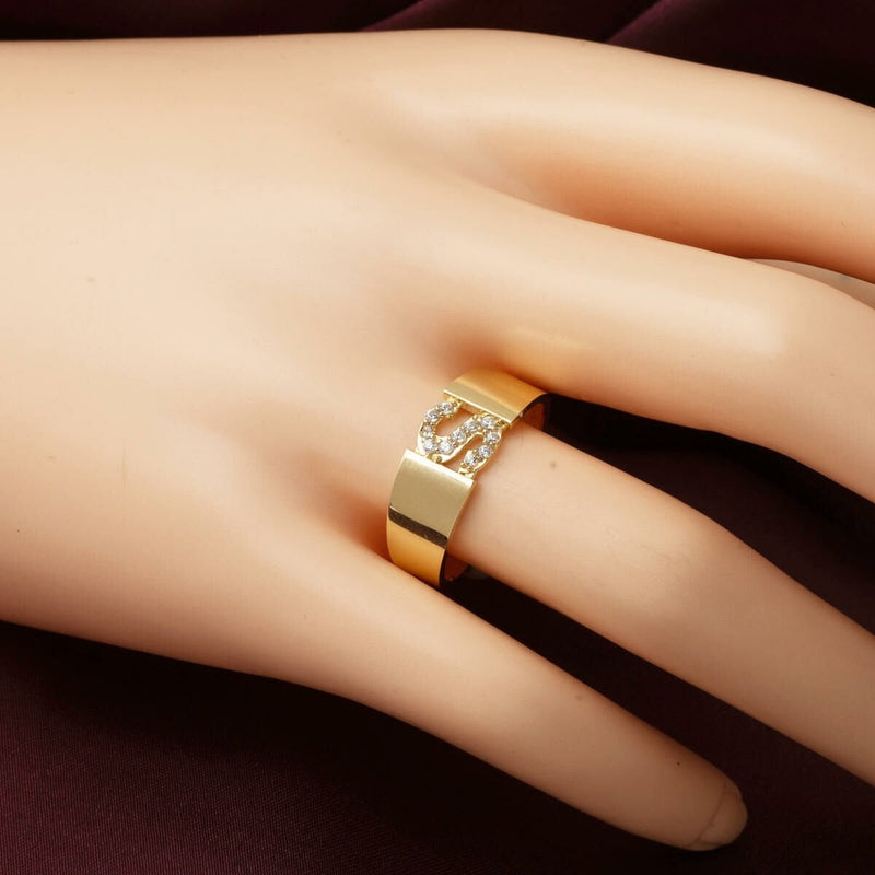 14K Yellow Gold Initial S Cubic Zirconia Women's Ring