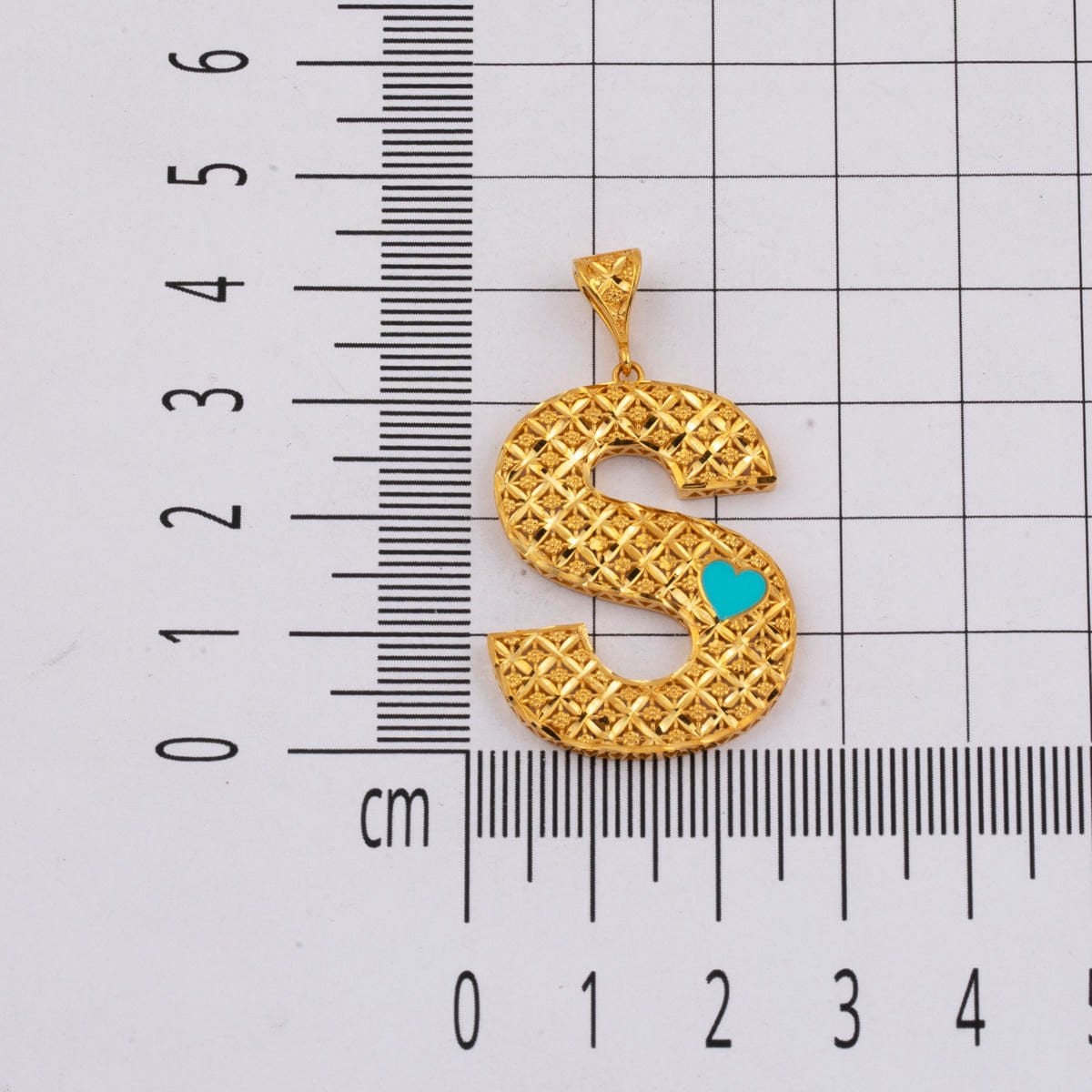 22K Yellow Gold S Initial Enamel Turquoise Pendant