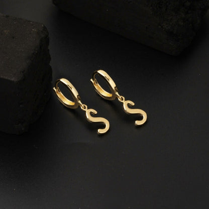 14K Yellow Gold S Initial Hoop Earrings