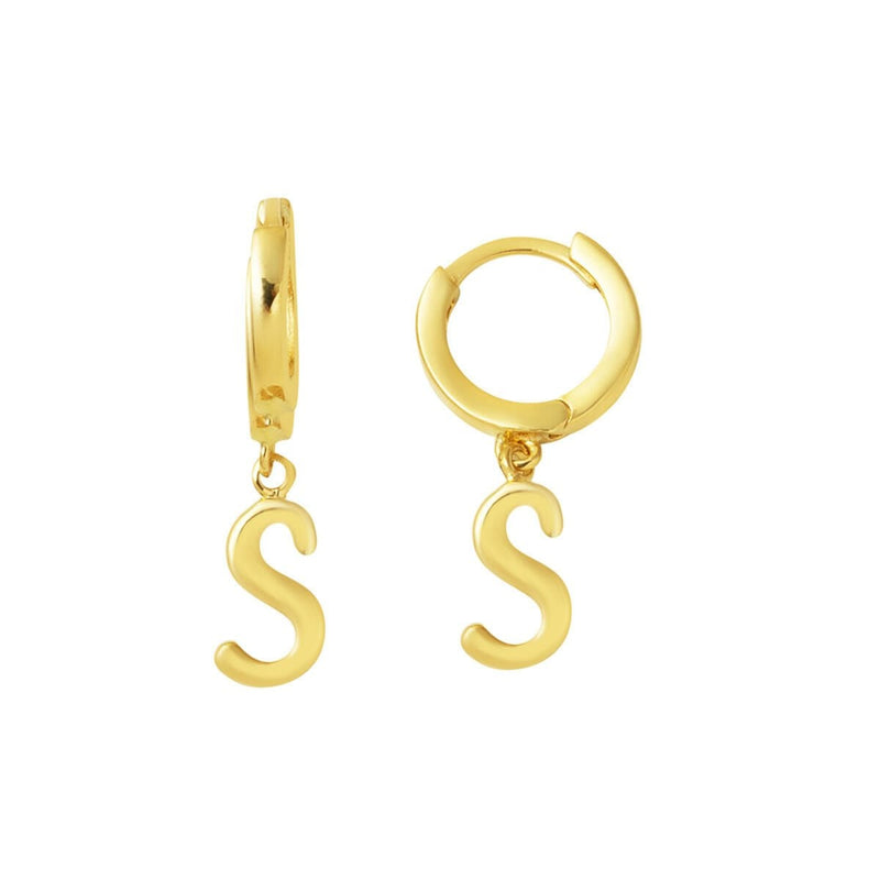 14K Yellow Gold S Initial Hoop Earrings