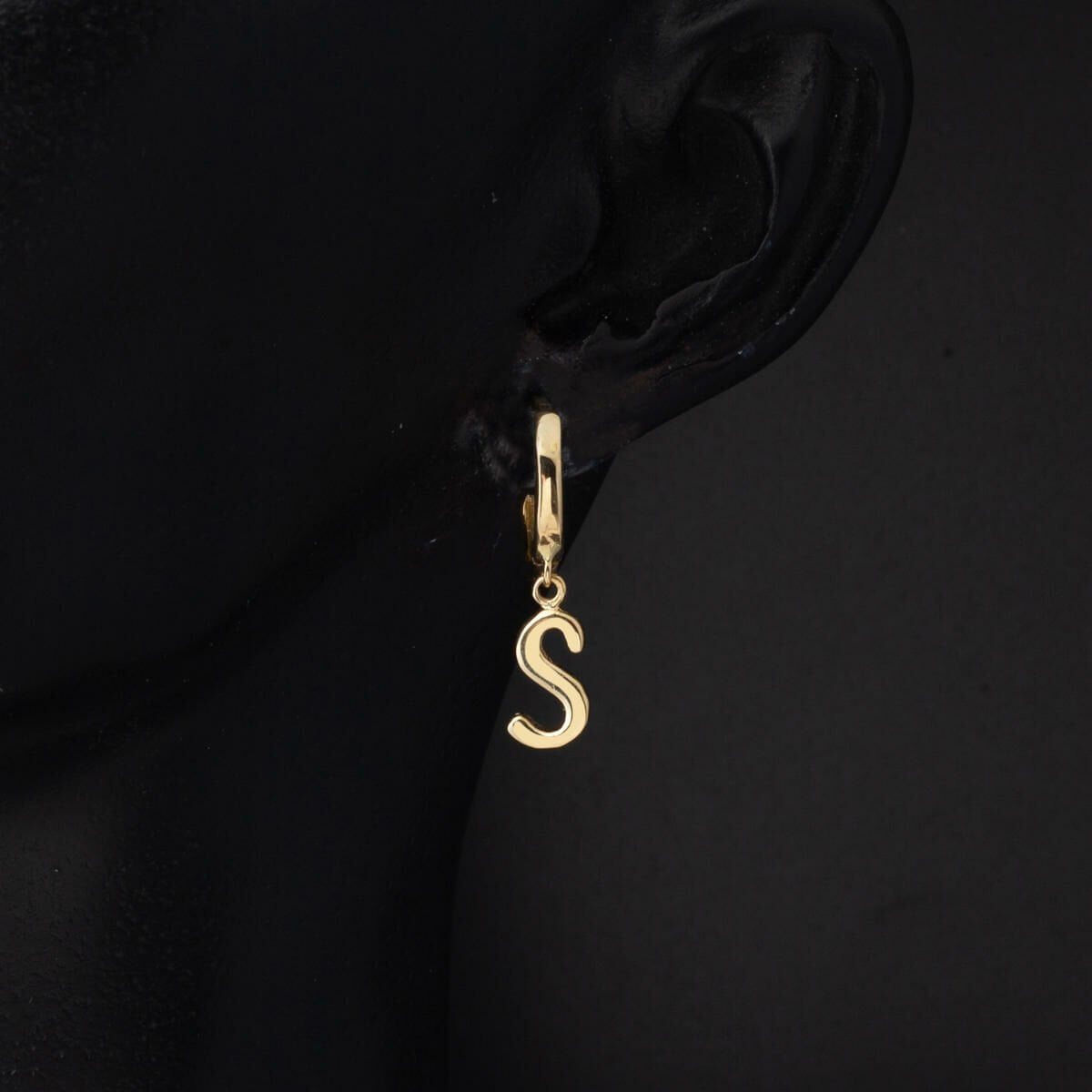 14K Yellow Gold S Initial Hoop Earrings