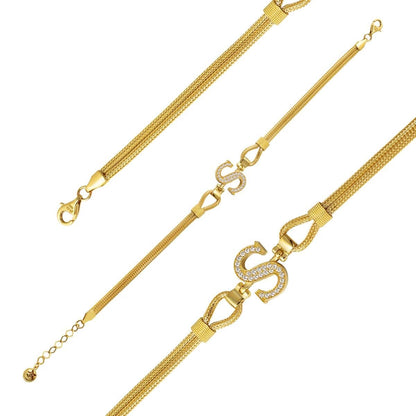 14K Yellow Gold S Initial Braided Chain Cubic Zirconia Bracelet