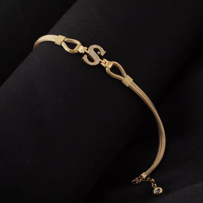 14K Yellow Gold S Initial Braided Chain Cubic Zirconia Bracelet