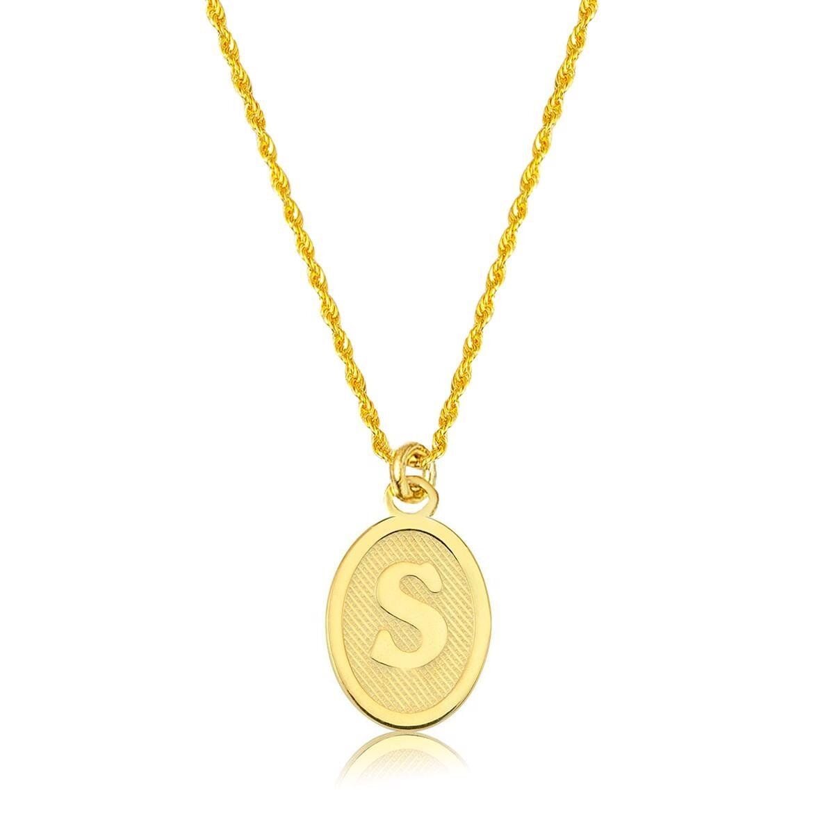 14K Yellow Gold Oval S Initial Necklace