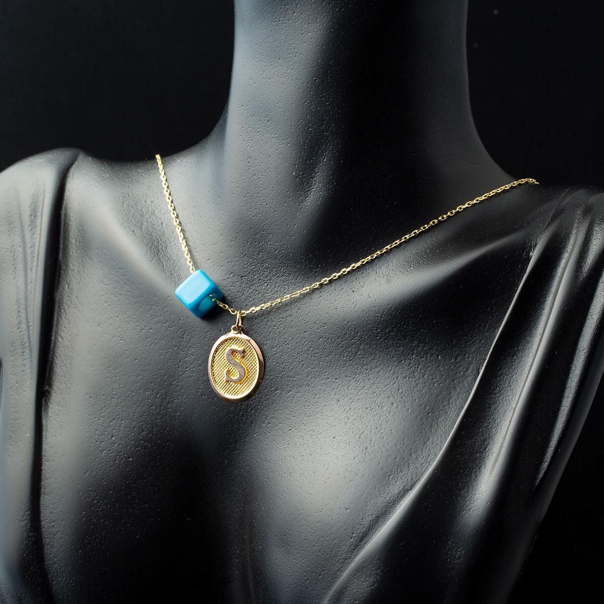 14K Yellow Gold Oval S Initial Necklace