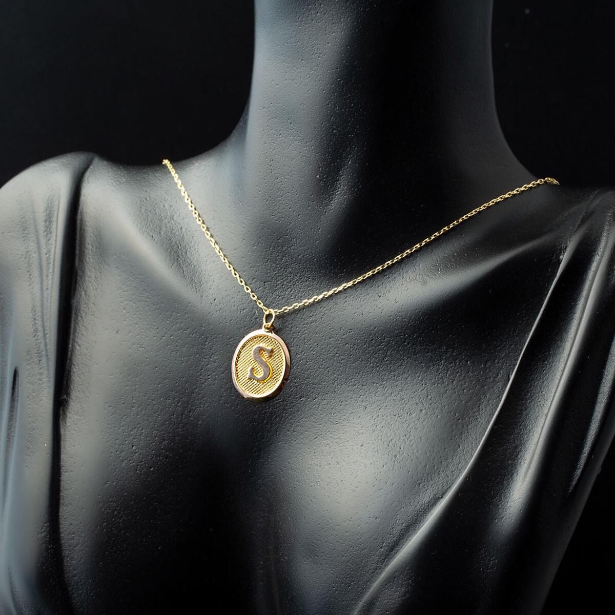 14K Yellow Gold Oval S Initial Necklace