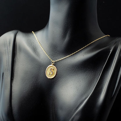 14K Yellow Gold Oval S Initial Necklace
