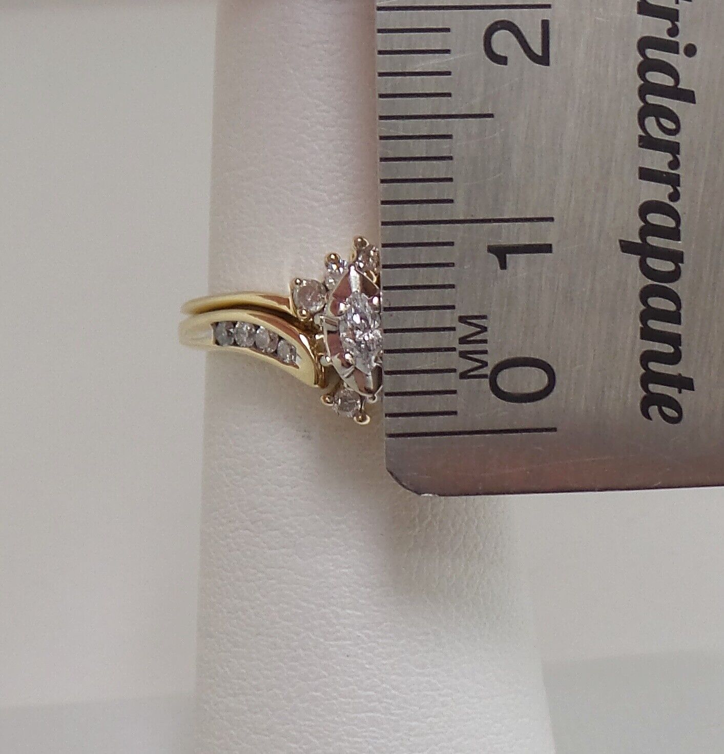 10k Yellow Gold Marquise Diamond Solitaire Bridal Wedding Ring Set 1/4 Cttw