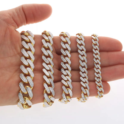 10K Yellow Gold Monaco Miami Pave Diamond Cut Chain Necklace Bracelet 7"- 30"