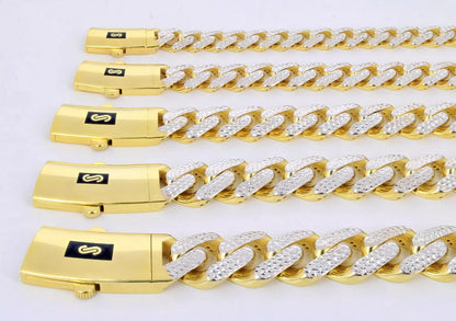 10K Yellow Gold Monaco Miami Pave Diamond Cut Chain Necklace Bracelet 7"- 30"